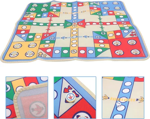 Vista 6 de NUOBESTY Alfombra de ajedrez voladora con 16 piezas de ajedrez y dados para padres e hijos, juego de mesa familiar para fiestas, viajes, 33.85 x