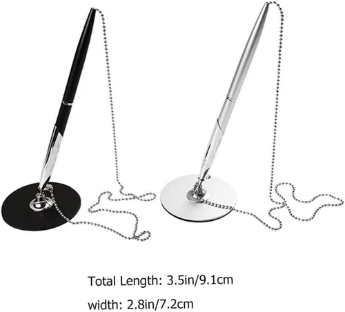 Vista 7 de Ciieeo 2 bolígrafos de metal para firma de invitados, bolígrafo de tinta negra con base para bolígrafo y cadena de recepción, bolígrafo, rotulador