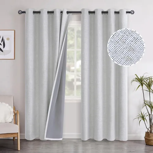 Vista 22 de YoungsTex - Cortinas opacas de lino para dormitorio, oscurecimiento de la habitación, cortinas con textura de lino, paneles con aislamiento térmico