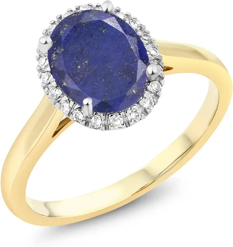 Vista 54 de Gem Stone King Anillo de compromiso ovalado de oro amarillo de 10 quilates con piedra natal y halo de diamantes Ovalado de 0.354 x 0.276 in