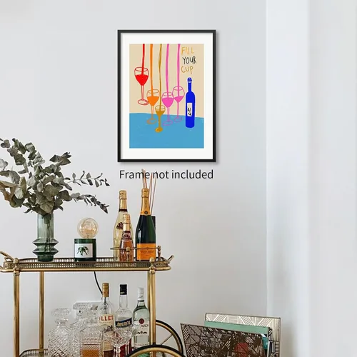Vista 5 de MWZUPQ Póster de cóctel colorido de moda, retro, lindas copas de vino, lienzo, arte de pared, llena tu taza, pinturas impresiones de bares, cocina