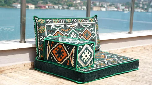 Vista 3 de Green Arabic Sofa Floor Seating Set, Pallet Sofa, Floor Cushions, Sectional Sofa, Arabic Majilis, Ottoman Couch, Arabic Jalsa