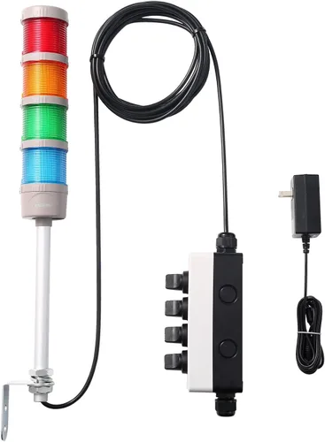 Vista 5 de Luz LED de torre Andon de 4 pilas con zumbador Red/Yellow/Green/Blue, On/Off, ABB Switch, 16 ft Extension Cable, Mean Well 120V-24V Adapter