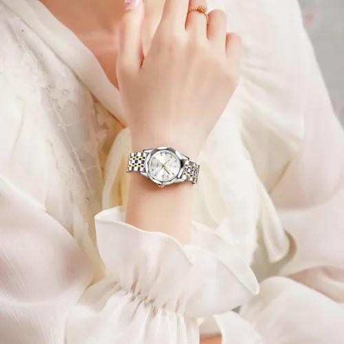 Vista 6 de OLEVS Reloj de pulsera para mujer clásico elegante con diamantes dorados de acero inoxidable impermeable para día
