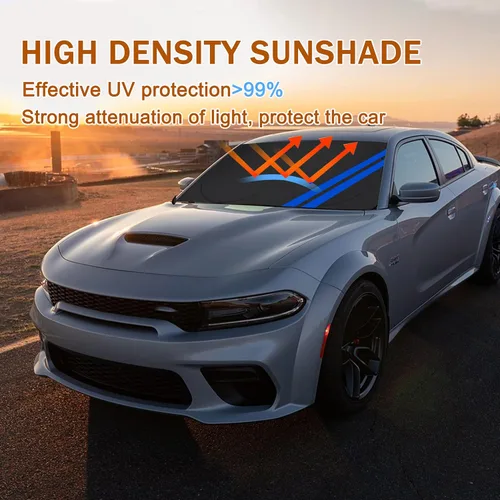 Vista 2 de Parasol para parabrisas delantero para Dodge Charger Challenger Durango Journey Ajuste universal para todos los coches Dodge Visor de sol plegable