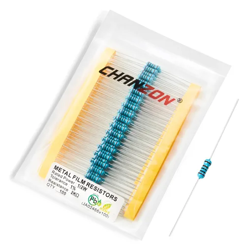 Vista 20 de Chanzon 100pcs 1/2W (0.5W) 1 Ω ohmios Resistencia fija de película metálica 0.01 ±1% Tolerancia 1R MF Orificio pasante Resistencias limitadoras