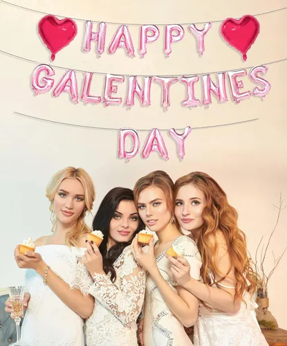 Vista 2 de Suministros para fiestas de feliz día de Galentine - Globos y decoraciones de corazón rojo de oro rosa
