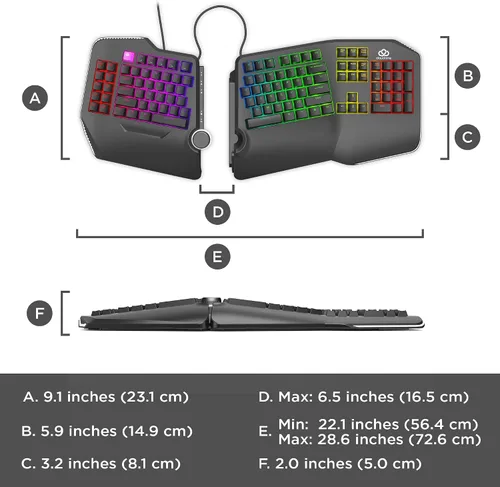 Vista 6 de Cloud Nine Teclado mecánico ergonómico C989M para PC, interruptores Kailh táctiles marrones, retroiluminación LED RGB con USB - Teclado Ergo Split