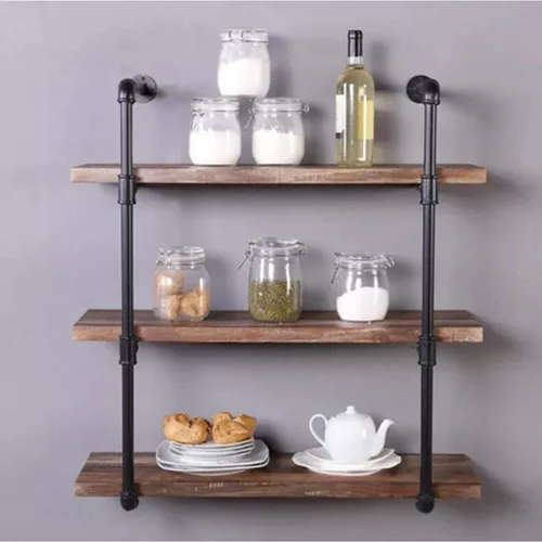 Vista 7 de Drsyffsup Estantes flotantes de madera rústica con marco de metal, para baño, dormitorio, sala de estar, cocina, oficina, cuarto de servicio