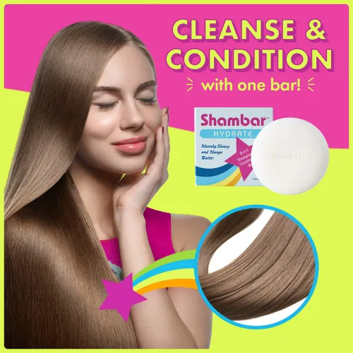Vista 2 de Shambar HYDRATE - Barra de champú y acondicionador natural Lavado de cabello sólido con miel de manuka y mango Barra de champú segura sin