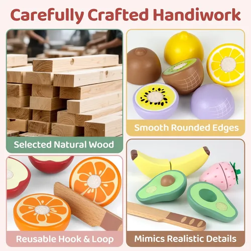 Vista 3 de Juegos de comida de madera para niños, juguetes de regalo de cumpleaños Fruta