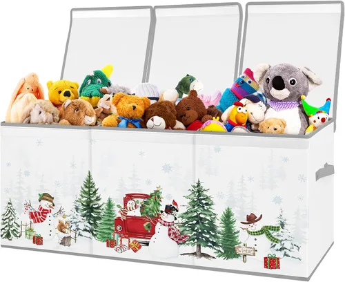 Vista 10 de decalsweet Caja de juguetes para niños, contenedor de almacenamiento plegable con asas para tapas para niños y niñas, caja organizadora de juguetes