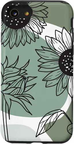 Vista 18 de iPhone 16 Aesthetic Sunflower Line Art Minimalistic Sage Green Case