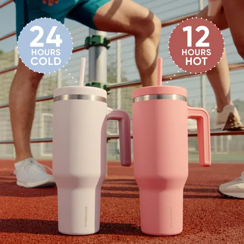 Vista 5 de Hydrapeak Voyager Vaso de 40 oz con Asa y Tapa con Pajita Botella de Agua Reutilizable de Acero Inoxidable Taza de Viaje Compatible con Portavasos