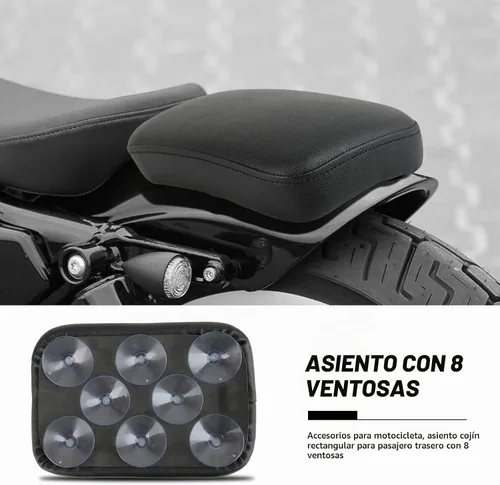 Vista 3 de DREAMIZER Cojín de Cuero para Asiento Trasero de Motocicleta con 8 Ventosas Rectangular Compatible con Motos Harley Custom (Negro)