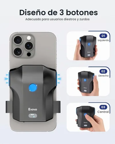 Vista 3 de Eyoyo - Escáner de código de barras Bluetooth inalámbrico portátil para teléfono con clip 1D 2D QR Bluetooth