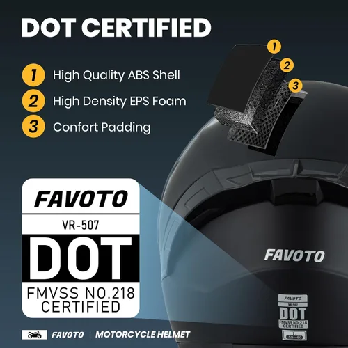 Vista 2 de Favoto - Casco de cara completa con viseras duales, Casco de motocicleta aprobado por DOT, Casco ligero para motocicleta de calle, bicicleta