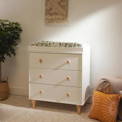 Vista 6 de Babyletto Lolly - Cómoda cambiadora de 3 cajones con bandeja cambiadora extraíble en blanco y natural, certificado Greenguard Gold