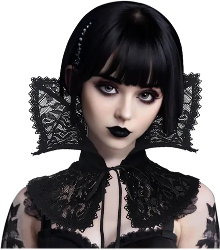 Vista 4 de L'VOW Gargantilla de cuello de pie barroco para mujer, con encaje deshuesado, estilo renacentista, estilo victoriano, accesorios de vampiro