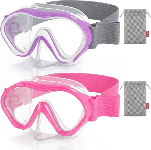 Vista 17 de Aegend Paquete de 2 gafas de natación para niños con cubierta de nariz para niños de 3 a 15 años, correa de tela tejida, antivaho 180° visión clara