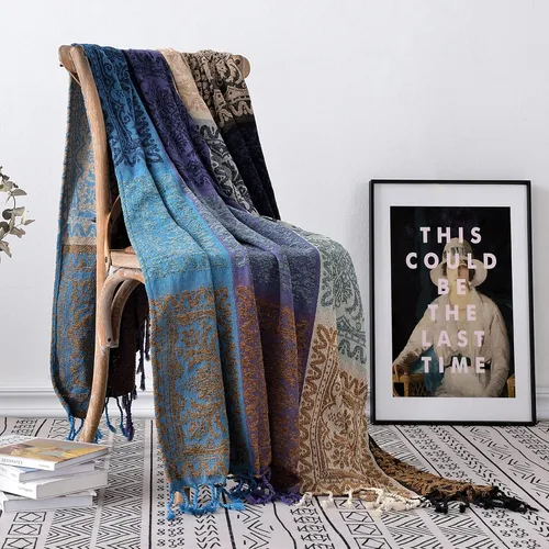 Vista 19 de Manta Boho, Manta de Chenilla Jacquard con Borlas para Cama Sofá Silla Suave, Borlas con Flecos Bohemias (Negro, S:60x75)