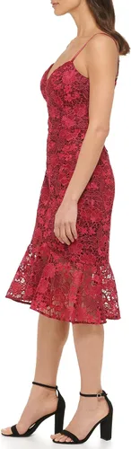 Vista 2 de GUESS Vestido midi de encaje con dobladillo con volantes para mujer