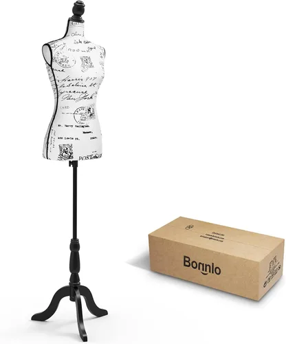 Vista 12 de Bonnlo Maniquí de costura, apto para clavar alfileres, para vestido de mujer, con base de trípode de madera.