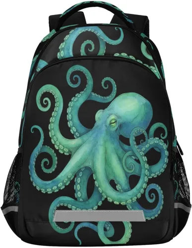 Vista 13 de ALAZA Mochilas de viaje con diseño de mariposa, luna y estrella, color azul turquesa, mochila escolar para hombres, mujeres, adolescentes y niños