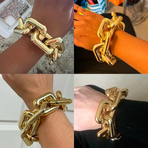 Vista 5 de Gold Chunky Bracelet for Women Cuban Link Bracelets Dainty Link Chain Bracelets Paperclip Bracelets Boho Bracelets Minimalism Bracelets for Teen