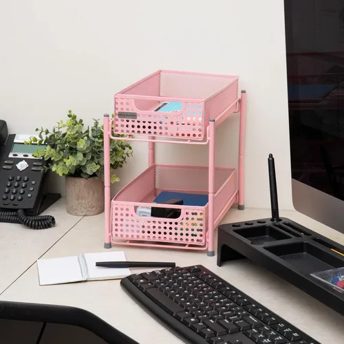 Vista 2 de Mind Reader HCABASK2T-BLK - Armario de 2 niveles, talla única , 2 niveles de color rosa resistente.