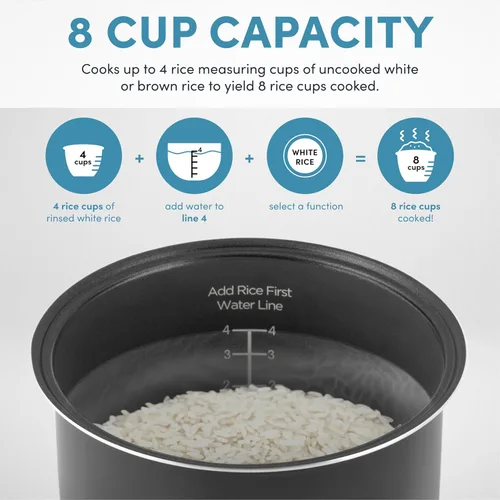 Vista 5 de Aroma Housewares ARC-994SB Olla arrocera y de granos, cocina lenta, vaporera, avena, risotto, 8 tazas (cocinadas)/4 tazas (sin cocinar)/2 Qt, acero