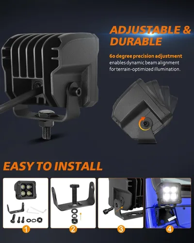 Vista 7 de Cubitos LED, 3 pulgadas, 80 W, CREE LED Pods 3x3, combo de inundación puntual para todoterreno, luces de conducción antiniebla para camión