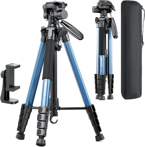 Vista 7 de CAMBOFOTO Trípode de 74" de aluminio profesional resistente para cámara sin espejo/DSLR/teléfono celular/cámara de video, con soporte y bolsa