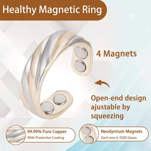 Vista 4 de MagVIVACE Anillo de cobre puro para mujeres, anillos magnéticos con imán de 3500 Gauss