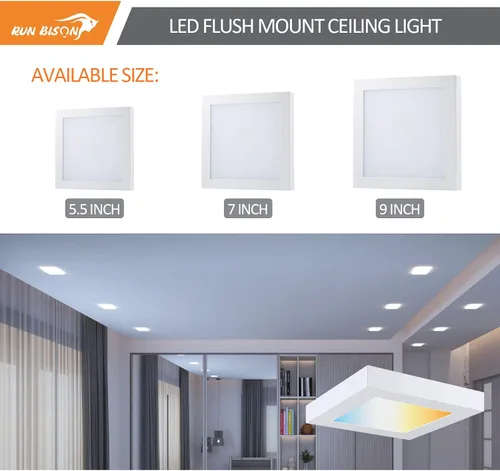 Vista 7 de Lámpara de techo cuadrada LED de 9 pulgadas, equivalente a 60 W, 2700 K/3000 K/3500 K/4000 K/5000 K CCT seleccionable, CRI 90+, luz de panel LED