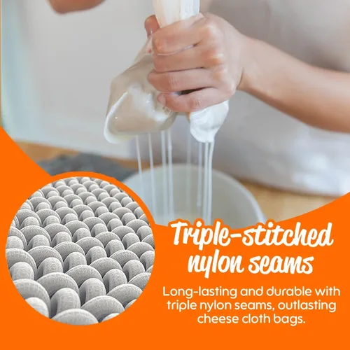Vista 6 de Bolsa para leche de frutos secos de calidad. Grande 12 inx 12 in de grado comercial. Bolsa reutilizable almendra leche y colador de alimentos.