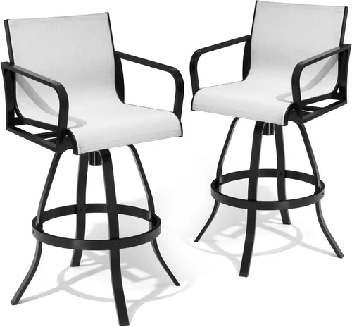 Vista 9 de Pellebant Juego de 2 taburetes de bar giratorios para exteriores, sillas giratorias de 30 pulgadas con tela Sunbrella y marco de aluminio, taburetes