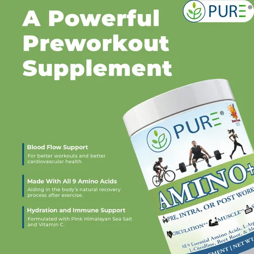 Vista 5 de PURE Amino+ - Aminoácidos esenciales en polvo, 30 porciones, 17.64 oz - EAA de espectro completo con L-arginina, L-citrulina y raíz de remolacha