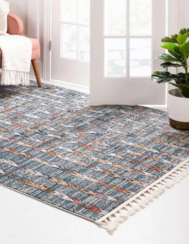 Vista 3 de Unique Loom Aramis Collection - Alfombra rectangular de 2 x 3 pies 1 pulgada, color azul y marfil