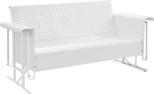 Vista 6 de Crosley Furniture Bates - Sofá deslizador de metal retro para exteriores, banco mecedor para 3 personas para porche, terraza, rojo brillante