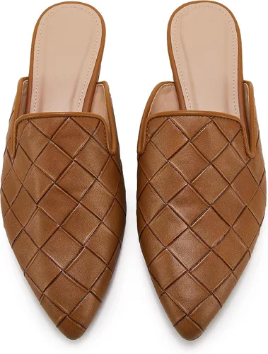 Vista 7 de Sandalias planas trenzadas con punta puntiaguda para mujer, sin espalda, tacón bajo, con corte casual