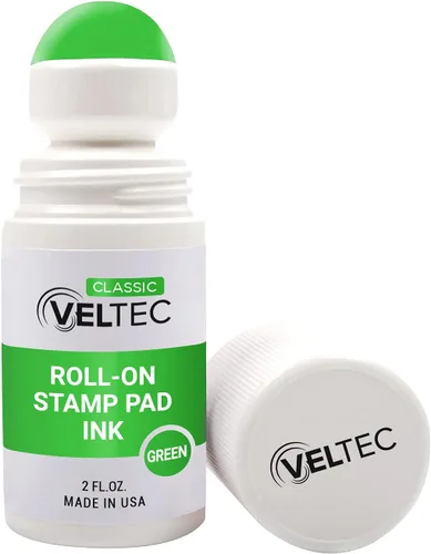 Vista 5 de Veltec Classic Roll-on Stamp Pad Recambio de tinta, botella de 2 onzas, aplicar a almohadilla de tinta con bola de rodillo (negro)