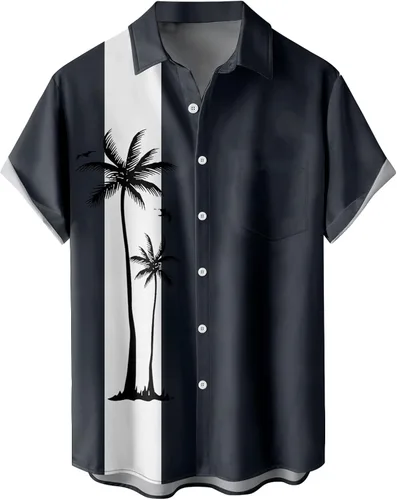 Vista 38 de Camisas tropicales con botones para hombre, camisas hawaianas de manga corta, casuales para vacaciones, camisas de playa holgadas Beige-playa escena