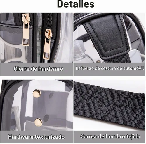 Vista 6 de Bolso bandolera transparente para eventos de estadio, bolsa cruzada para mujer, aprobada para estadios Negro