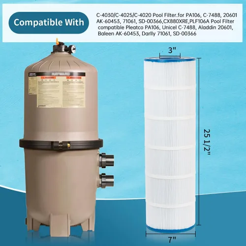Vista 2 de Cartucho de filtro de piscina PLF106A compatible con CX880XRE, C4020, C4025, C4030, C-7488, FC-1226, C4 × 106 pies cuadrados Cartucho de 4