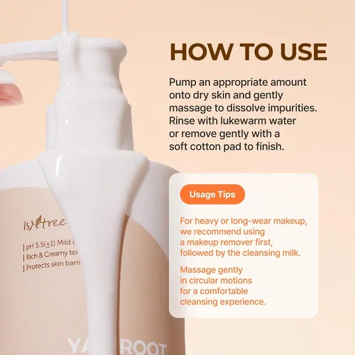 Vista 9 de IsNtree Yam Root Vegan Milk Cleanser 220ml, 7.43 fl.oz Limpiador facial coreano para pieles sensibles Textura rica y cremosa Hidratante