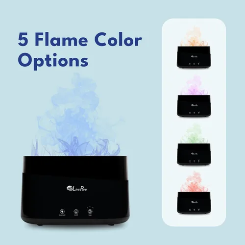 Vista 4 de LivePure LP300HUM Aqua Flame Humidificador de niebla fría – Pequeño humidificador ultrasónico de plantas para interiores con difusor de aceite