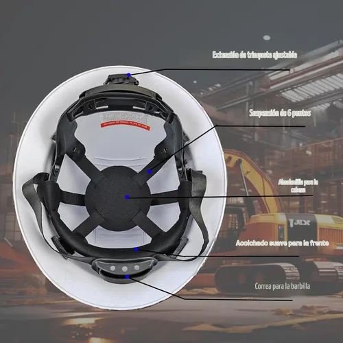 Vista 5 de Zeluga Casco duro de ala completa HDPE, casco de seguridad de construcción con orificios ventilados, suspensión de trinquete ajustable de 6 puntos