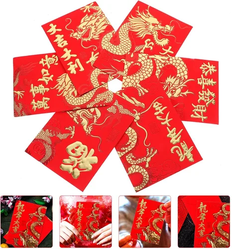 Vista 2 de Paquete de 60 sobres rojos chinos para Año Nuevo Lunar Hong Bao 2024 Año del Año del Año del Dinero para Festival de Primavera Boda Cumpleaños