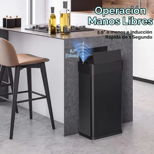 Vista 4 de Arlopu - Cubo de basura automático de 18.5 galones, contenedor de basura con sensor de movimiento de 70 litros Negro